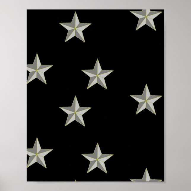 Affiche Gris étoiles motif sur noir (Devant)