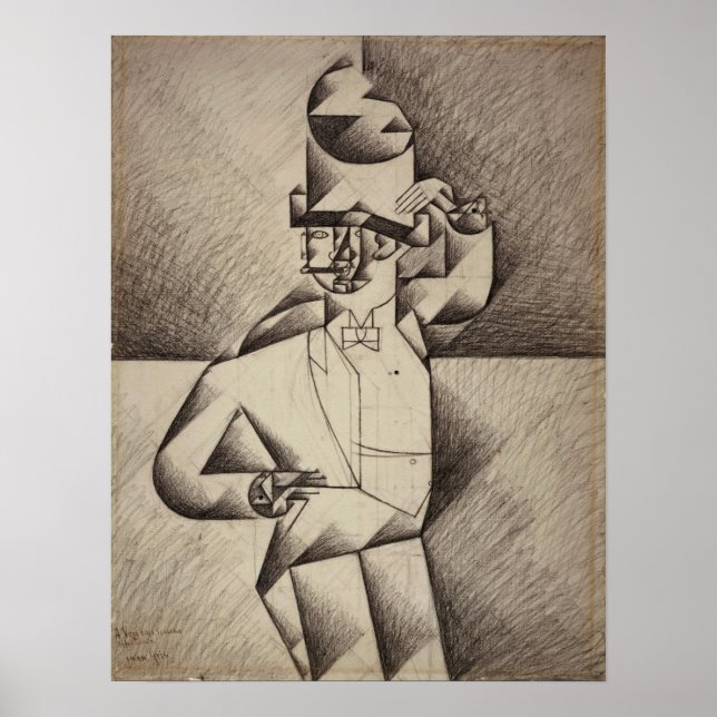 Affiche Gris - Étudier L'Homme Dans Un Café (Devant)