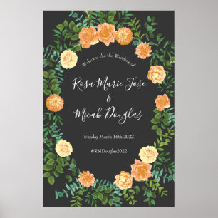 Affiche Gris foncé Pêche Mariage Floral moderne