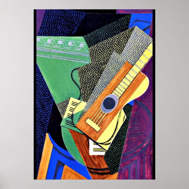 Affiche Gris - Guitare sur une table (Devant)