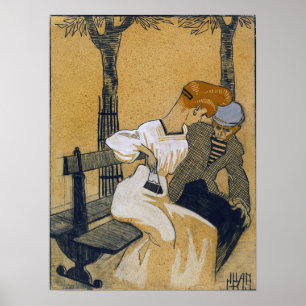 Affiche Gris - Homme Et Femme Sur Le Banc 1908