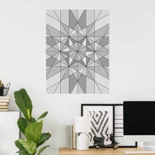 Affiche Gris noir blanc Motif mosaïque Triangle rétro