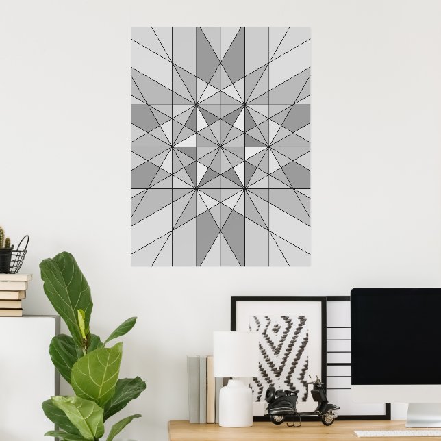 Affiche Gris noir blanc Motif mosaïque Triangle rétro (Bureau à domicile)