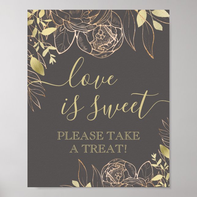 Affiche Gris & Or Moderne Floral Sweet Favoriser Table (Devant)