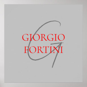 Affiche Gris Rouge Monogramme Initiales Moderne
