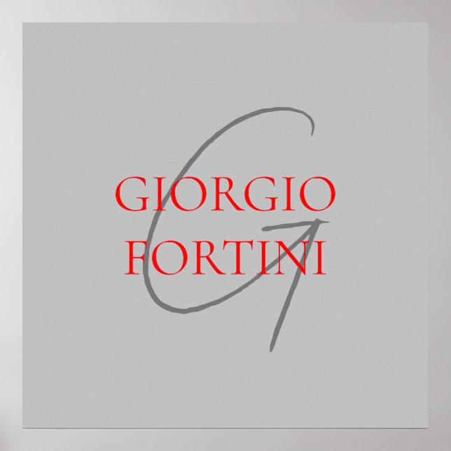 Affiche Gris Rouge Monogramme Initiales Moderne (Devant)