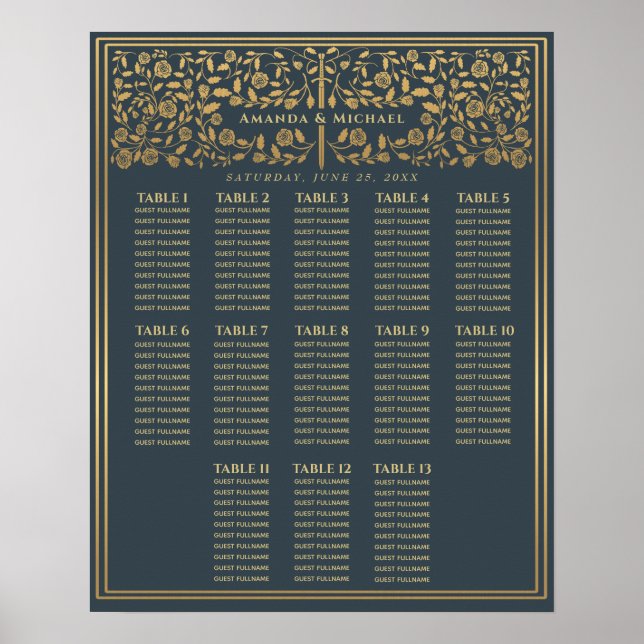 Affiche Gris Royal Médiéval Mariage d'épée Carte de siège (Devant)
