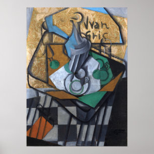 Affiche Gris - Tasses à carafe et verres