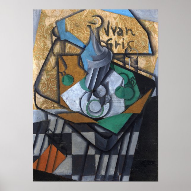 Affiche Gris - Tasses à carafe et verres (Devant)