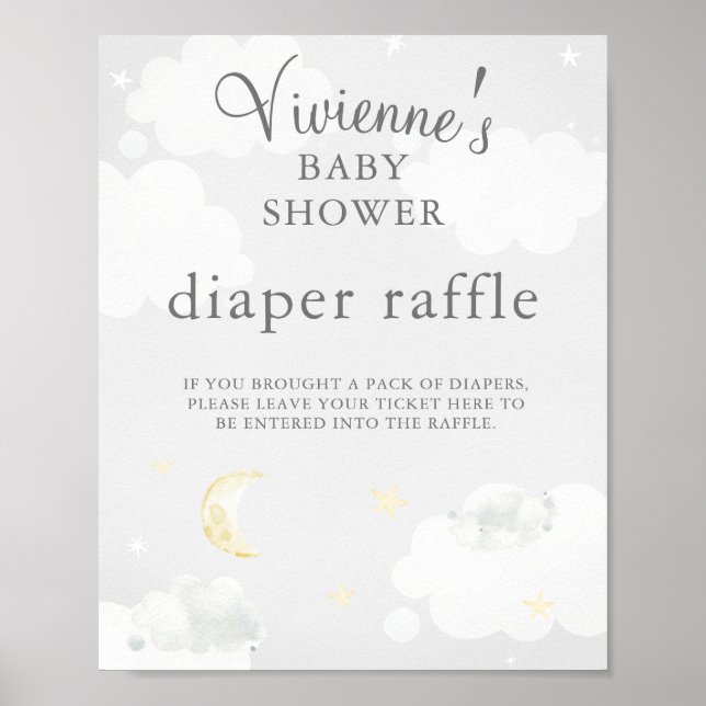 Affiche Gris Twinkle Star Baby shower Déchets Raffle (Devant)