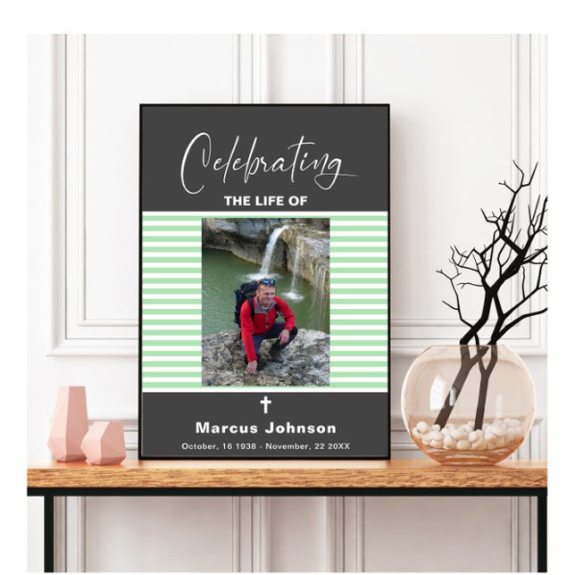 Affiche Gris Vert rayures Célébrer la vie Funérailles (Créateur téléchargé)
