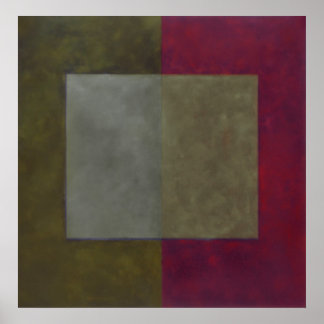 Affiche gris, vert sur rouge