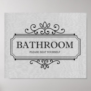 Affiche Gris Vintage Veuillez Vous Asseoir Salle de Bain D