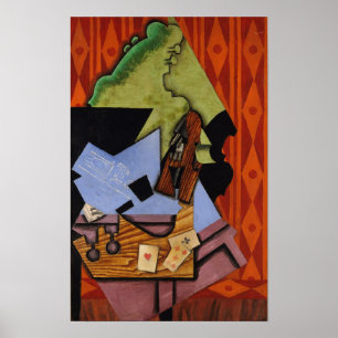 Affiche Gris - Violon et Cartes à jouer sur une table
