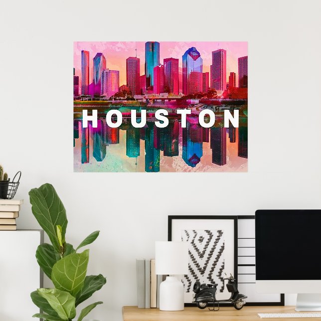 Affiche Grisaille de l'horizon de Houston (Bureau à domicile)