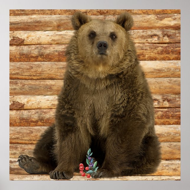 Affiche Grizzly Bear Bois Rustique Style Cabine (Devant)