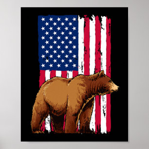 Affiche Grizzly Bear Lovers American USA Flag