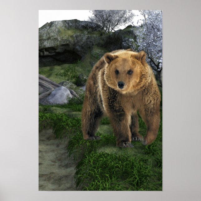 Affiche Grizzly Bear Woodland Style Cabine (Devant)