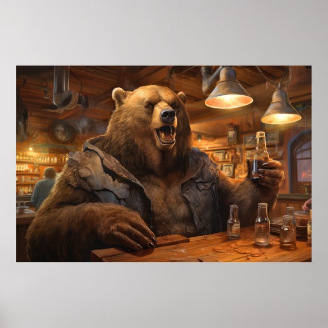 Affiche Grizzly Oear Animal Fun Boire Joyeux Temps De Rela (Devant)