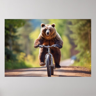 Affiche Grizzly Oear Animal Fun Vélo Vélo Happy Relax