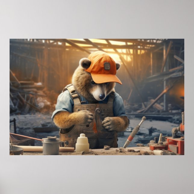 Affiche Grizzly Oear Animal Fun Work Handyman Happy Time (Devant)