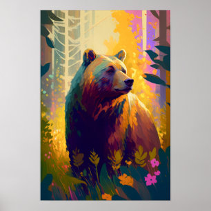 Affiche Grizzly Oear Animal Portrait Peinture Faune Art