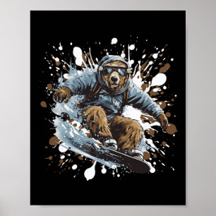 Affiche Grizzly Oear Animal Snowboard Sports Snowboard