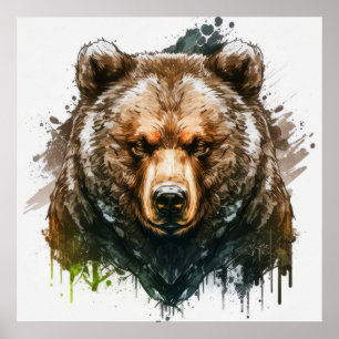 Affiche Grizzly Oear Portrait Animal Peinture Faune Art