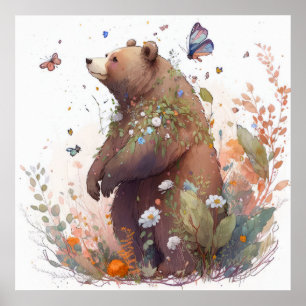 Affiche Grizzly Oear Portrait Animal Peinture Faune Art