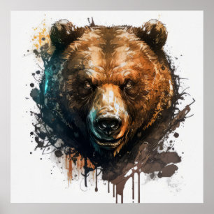 Affiche Grizzly Oear Portrait Animal Peinture Faune Art