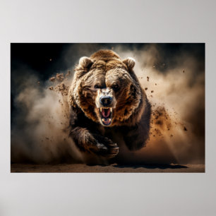 Affiche Grizzly Oear Wild Animal Portrait Fierce Power