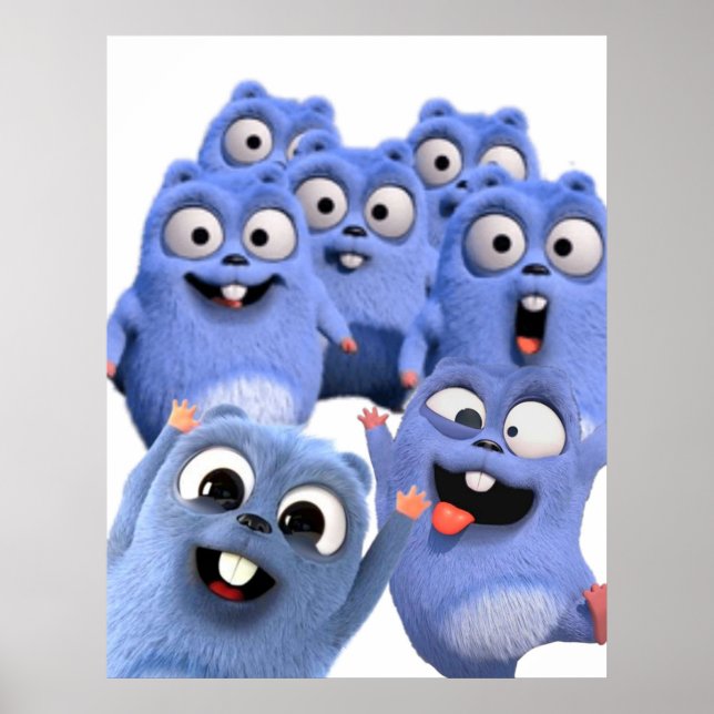 Affiche grizzy et lemmings drôle en colère heureux (Devant)