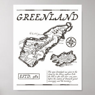 Affiche Groenland 982 Carte historique _ Groenland depuis 