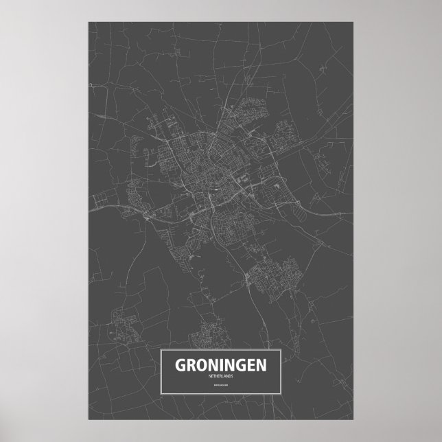 Affiche Groningen, Pays-Bas (blanc sur noir) (Devant)