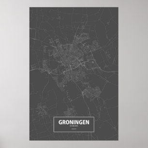 Affiche Groningue, Pays-Bas (blanc sur noir)