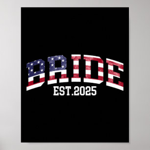 Affiche Groom Bride Est. Drapeau américain 2025 juste mari