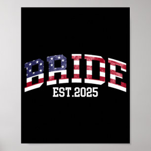Affiche Groom Bride Est. Drapeau américain 2025 juste mari