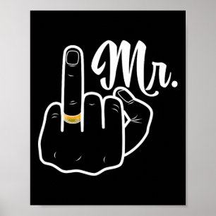 Affiche Groom Juste Marié Mariage Lune de miel Anneau Doig