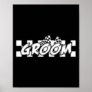 Affiche Groom Racing À damiers Fête de mariage drapeau