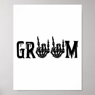 Affiche Groom Skeleton mariée main Halloween Mariage Bache