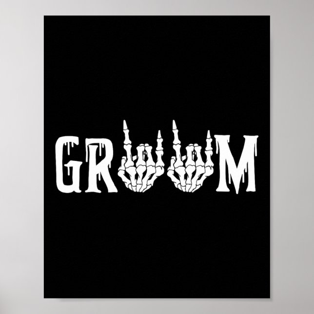 Affiche Groom Skeleton Rock main Halloween Mariage Bachelo (Devant)