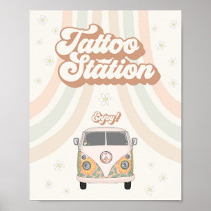 Affiche groovy 70s retro tattoo station favor sign