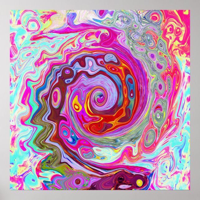 Affiche Groovy Abstract Retro Hot Pink and Blue Swirl (Devant)