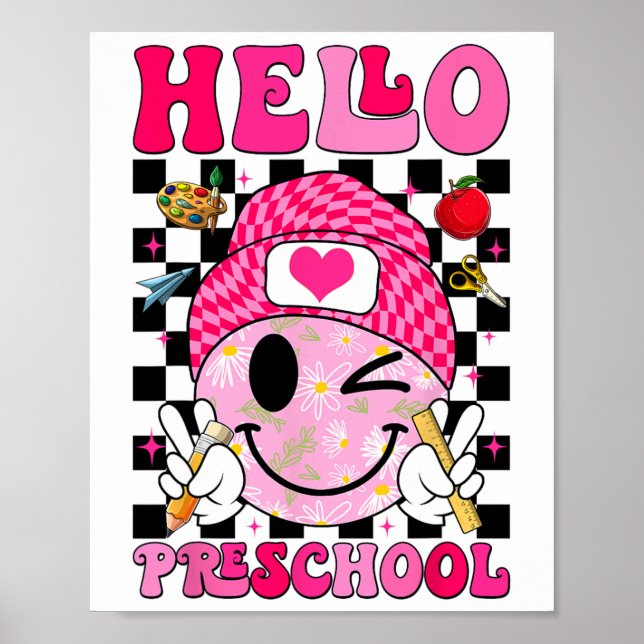 Affiche Groovy Hello Préscolaire Pré-maternelle Élèves Pre (Devant)