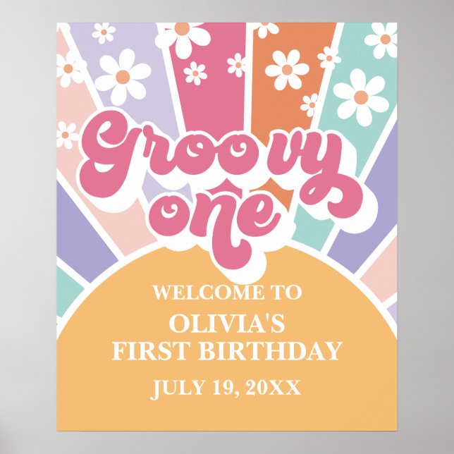 Affiche Groovy One Rainbow Sunshine marguerite (Devant)