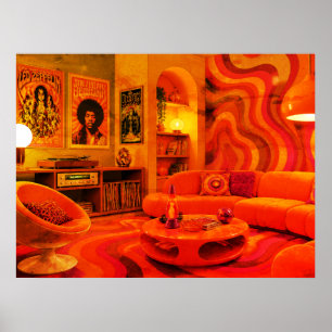 Affiche Groovy Rétro Living Style Cool Couleurs Mur 1970