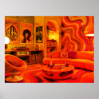 Affiche Groovy Rétro Living Style Cool Couleurs Mur 1970