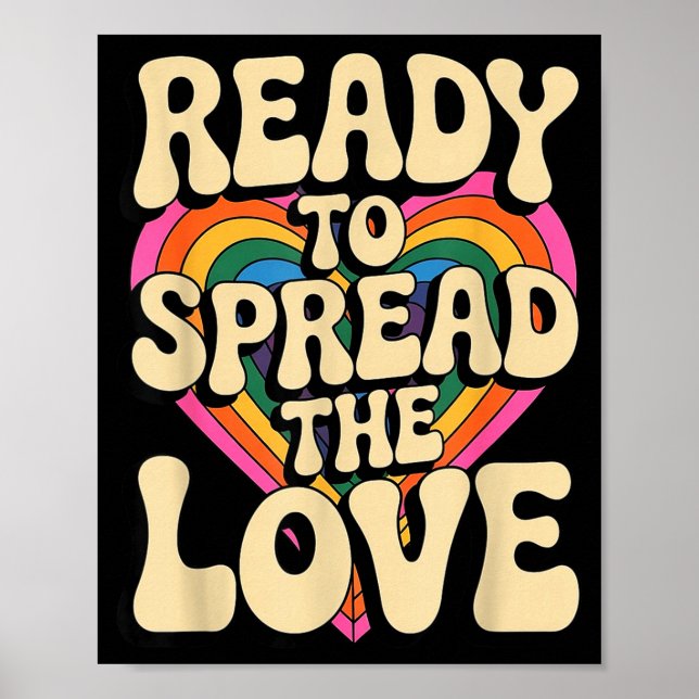Affiche Groovy Retro Rainbow Heart Sitive Valentine Messag (Devant)