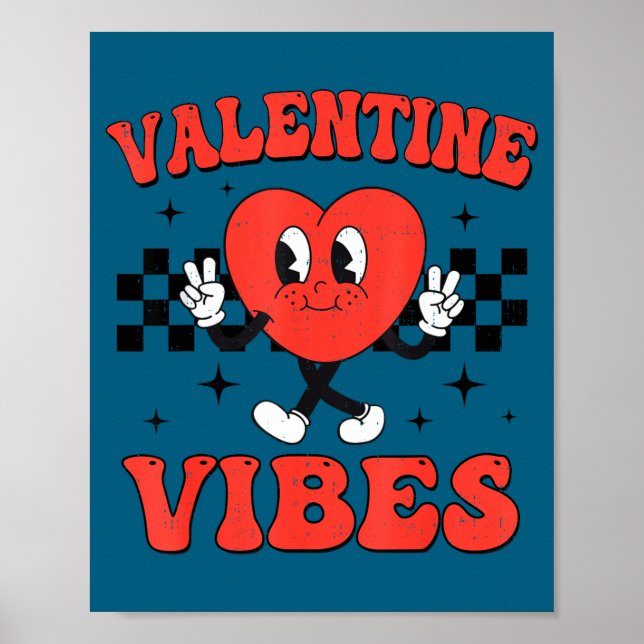 Affiche Groovy Valentine Vibes Heart Peace Valentines Day  (Devant)