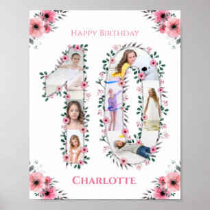 Affiche Gros 10e anniversaire fille photo Collage Fleur ro